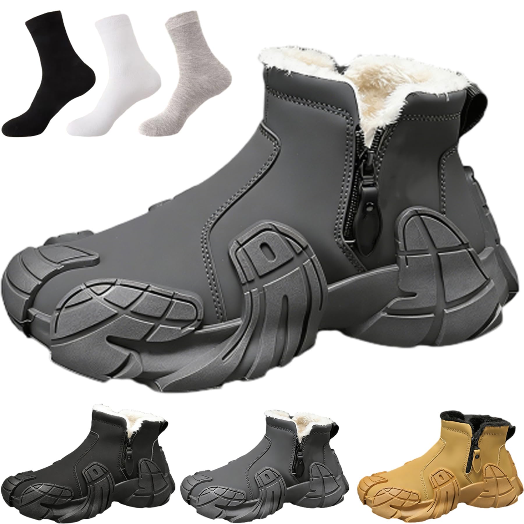 Thermal Boots Fleeced Waterproof For Women Men Warm Ankle Lightweight Comfort Fit Non-Slip Waterproof Side Zip Shoes