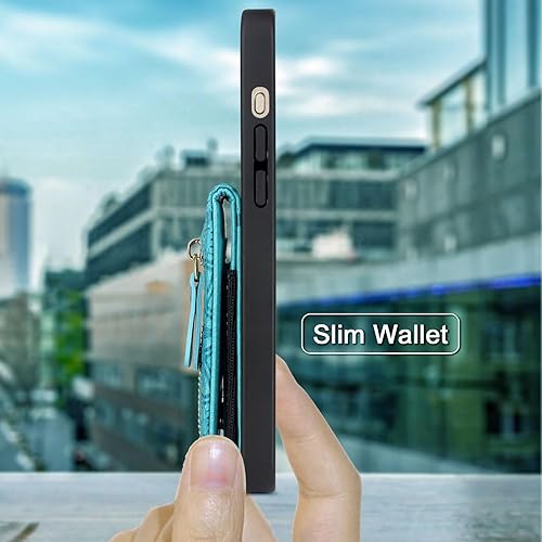 Miniatura 6 de Funda compatible con iPhone 15 Plus con ranuras elásticas para tarjetas, bolsillo con cremallera, soporte magnético a presión para iPhone 15 Plus 14