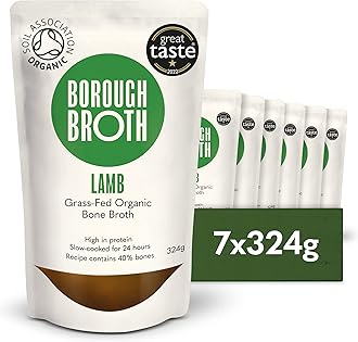 Organic Lamb Bone Broth by Borough Broth - Freshly Made with Grass-Fed Lamb & British Spring Water - High in Collagen & Protein - Low-Cal & Gluten Free - Delivered Chilled - 7 x 324g