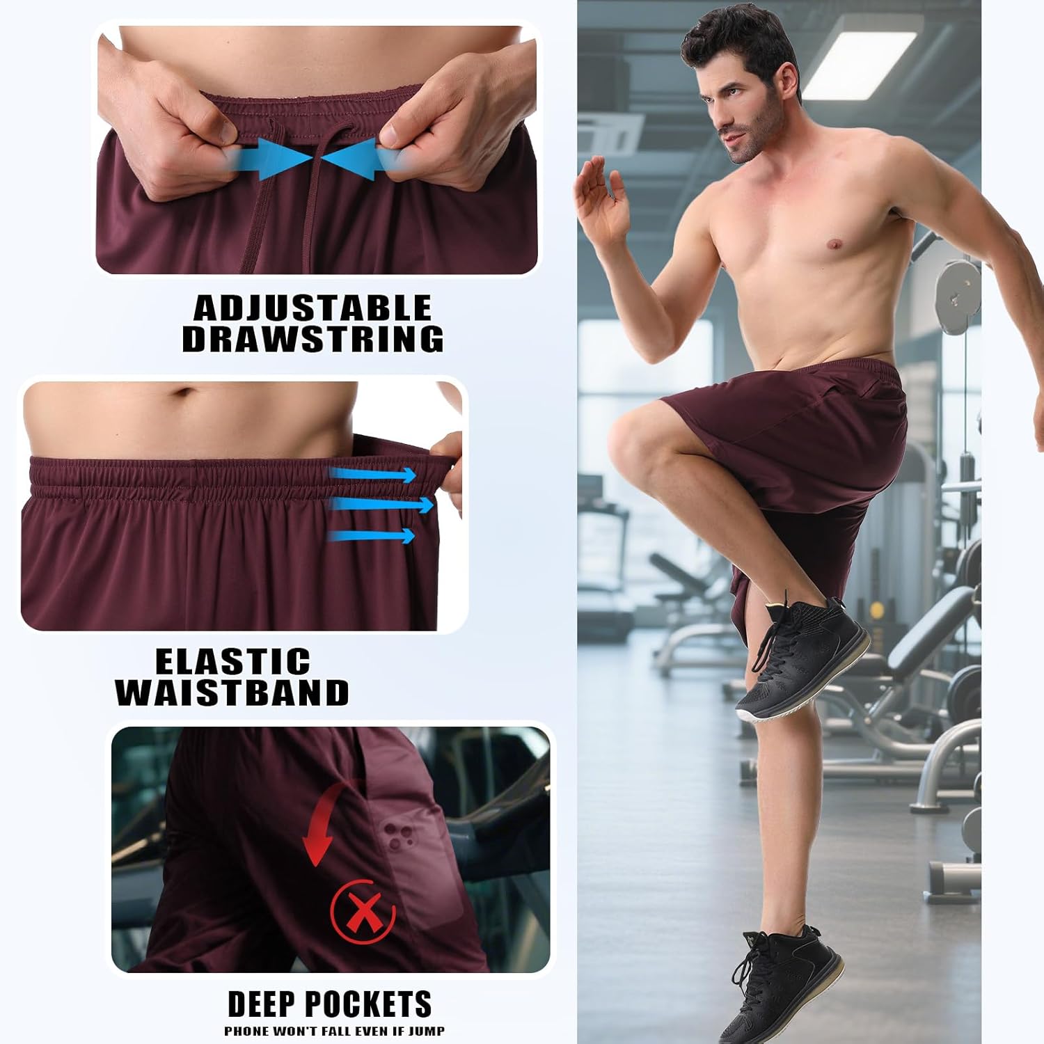 Athletic Gym Shorts for Men - Quick Dry Men's Basketball Shorts with Pockets, Running Workout Activewear - Image 3