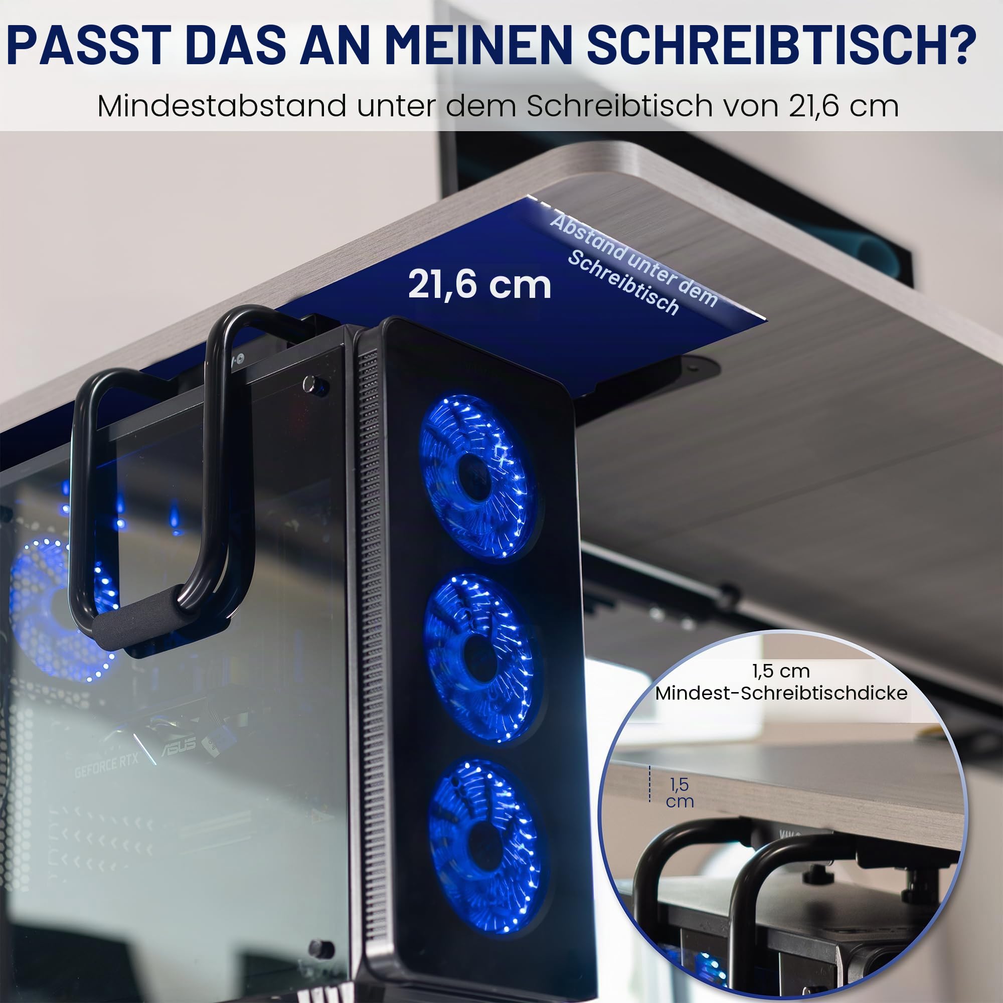VIVO Robuste verstellbare PC-Halterung für den Schreibtisch, Computer-CPU-Halterung mit sicherer Verriegelung, unterstützt bis zu 30 kg, schwarz, MOUNT-PC04B