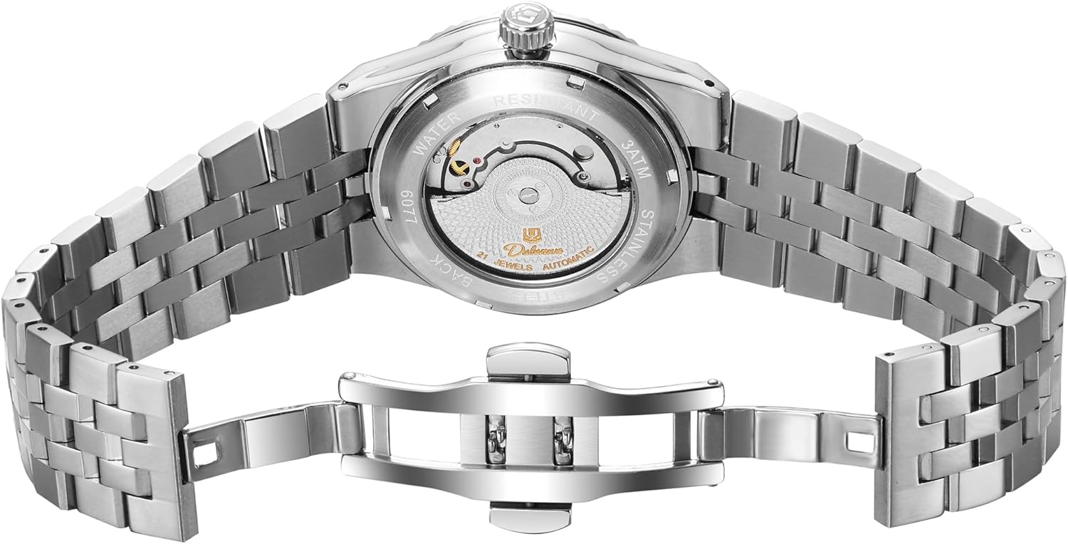 Men's Automatic Watch - Self Winding Mechanical Wrist Watch with Stainless Steel Strap, Unique Honeycomb Texture Dial, Date Display, Waterproof Business Dress Watches for Men