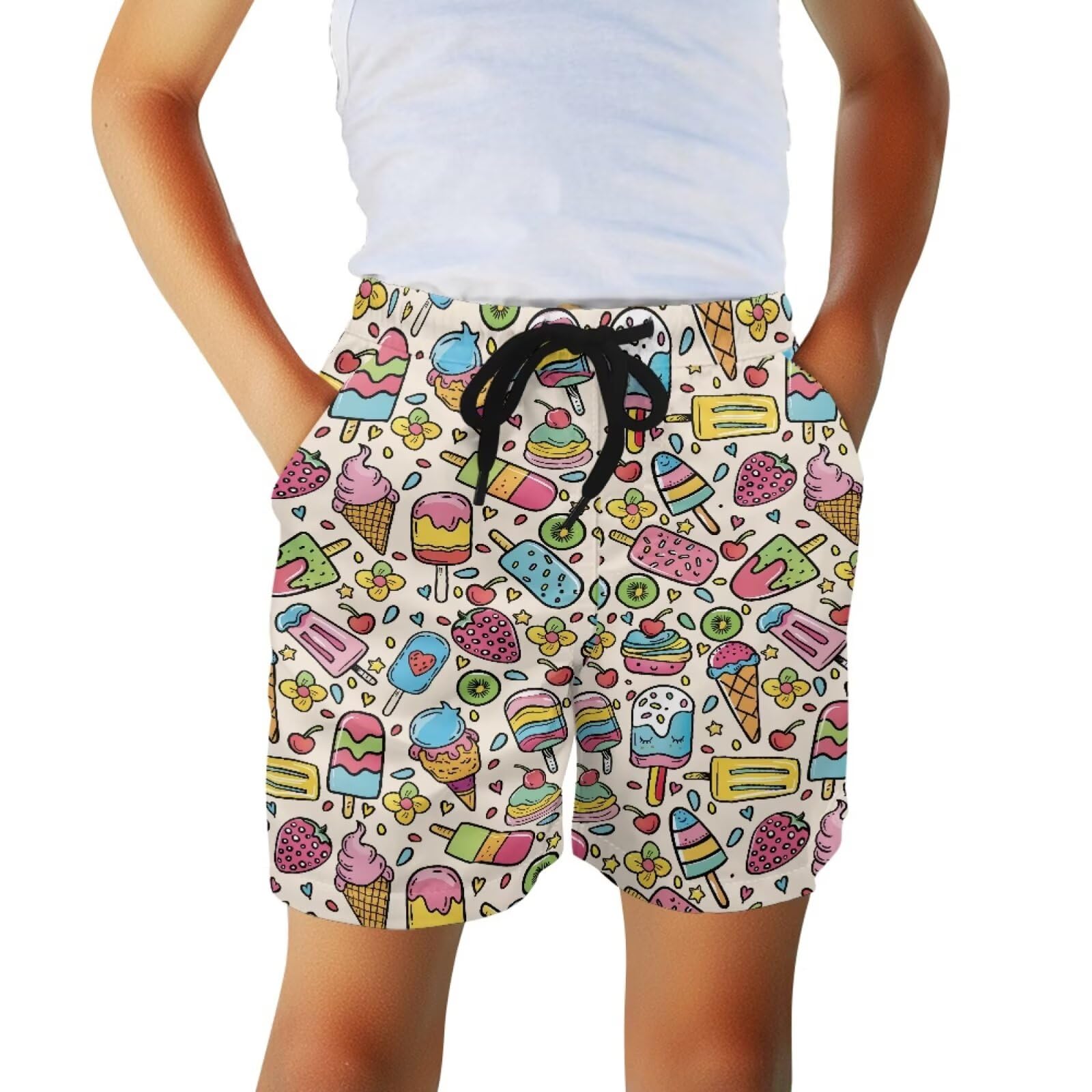 Watdotory Boys Swim Trunks Cartoon Sweets Print Swim Board Shorts Quick Dry Beach Swimwear Trunks Shorts Bathing Bottom for Boy 4-11 Years