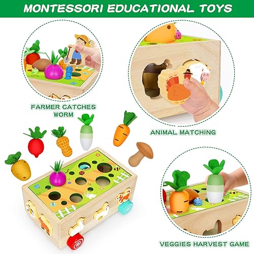 Miniatura 5 de Juguetes Montessori de madera para bebés y niños de 1, 2 y 3 años, juguetes de animales de granja de madera, regalos de cumpleaños de Navidad para
