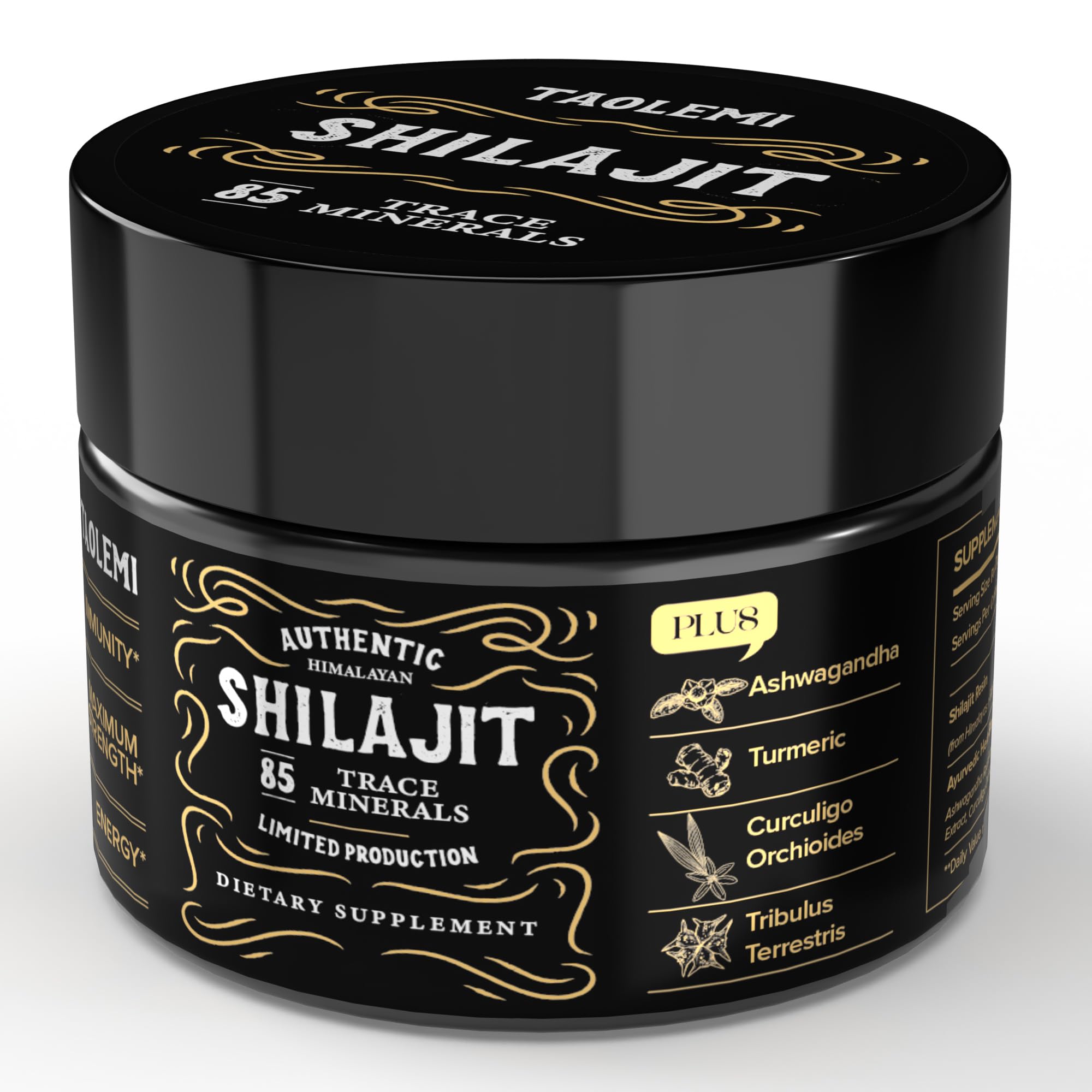 Shilajit Pure Himalayan Organic, Taolemi 46g Jar Natural Shilajit Resin for Men & Women, 85+ Trace Minerals & Fulvic Acid, Pure Himalayan Extract, Natural Energy and Vitality Enhancer, 760MG, 62.5 Ser