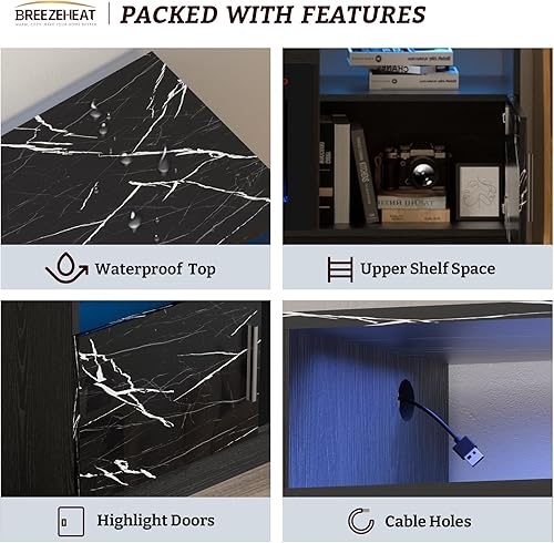 Miniatura 101 de BREEZEHEAT Soporte de TV eléctrico con chimenea de 36 pulgadas de hasta 80 pulgadas, centro de entretenimiento LED con puertas de alto brillo,