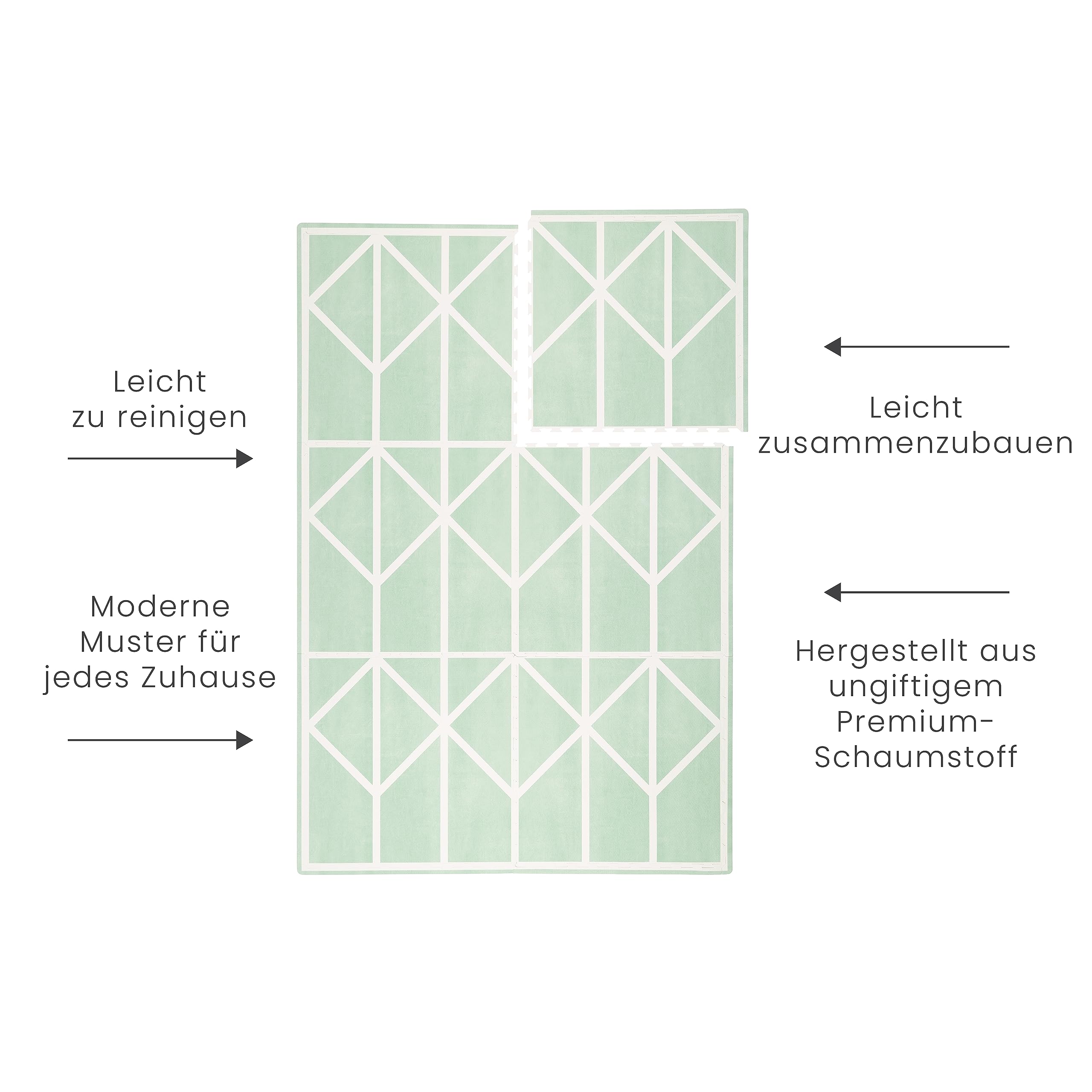 Toddlekind Premium Krabbelmatte 180x120cm - Weiche, BPA-freie und nachhaltige Spielmatte für Babys - 6-teilige Puzzlematte aus Eva-Schaumstoff - Ideal als Krabbelteppich fürs Kinderzimmer - Hellgrün