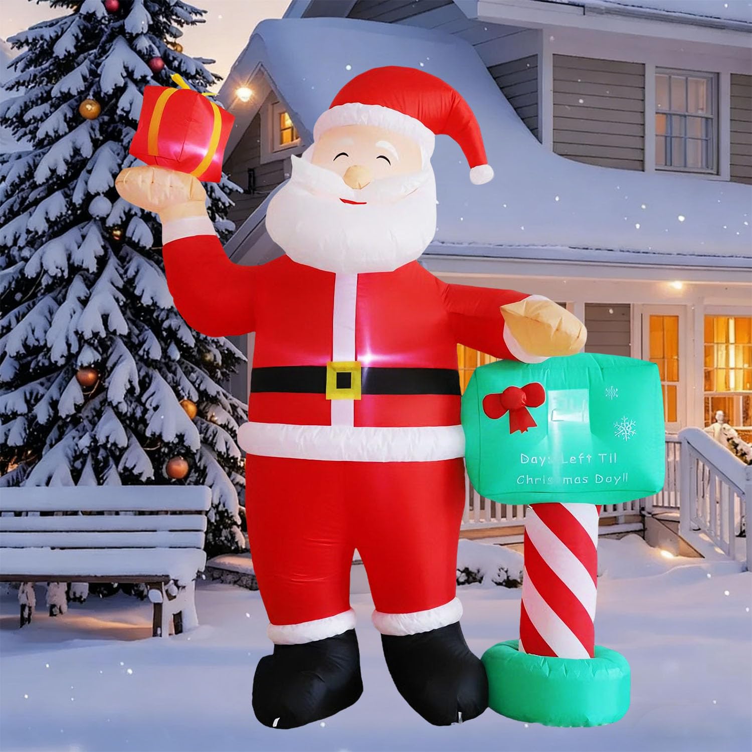 Père Noël gonflable 210cm durable et facile à installer pour décorer sans effort