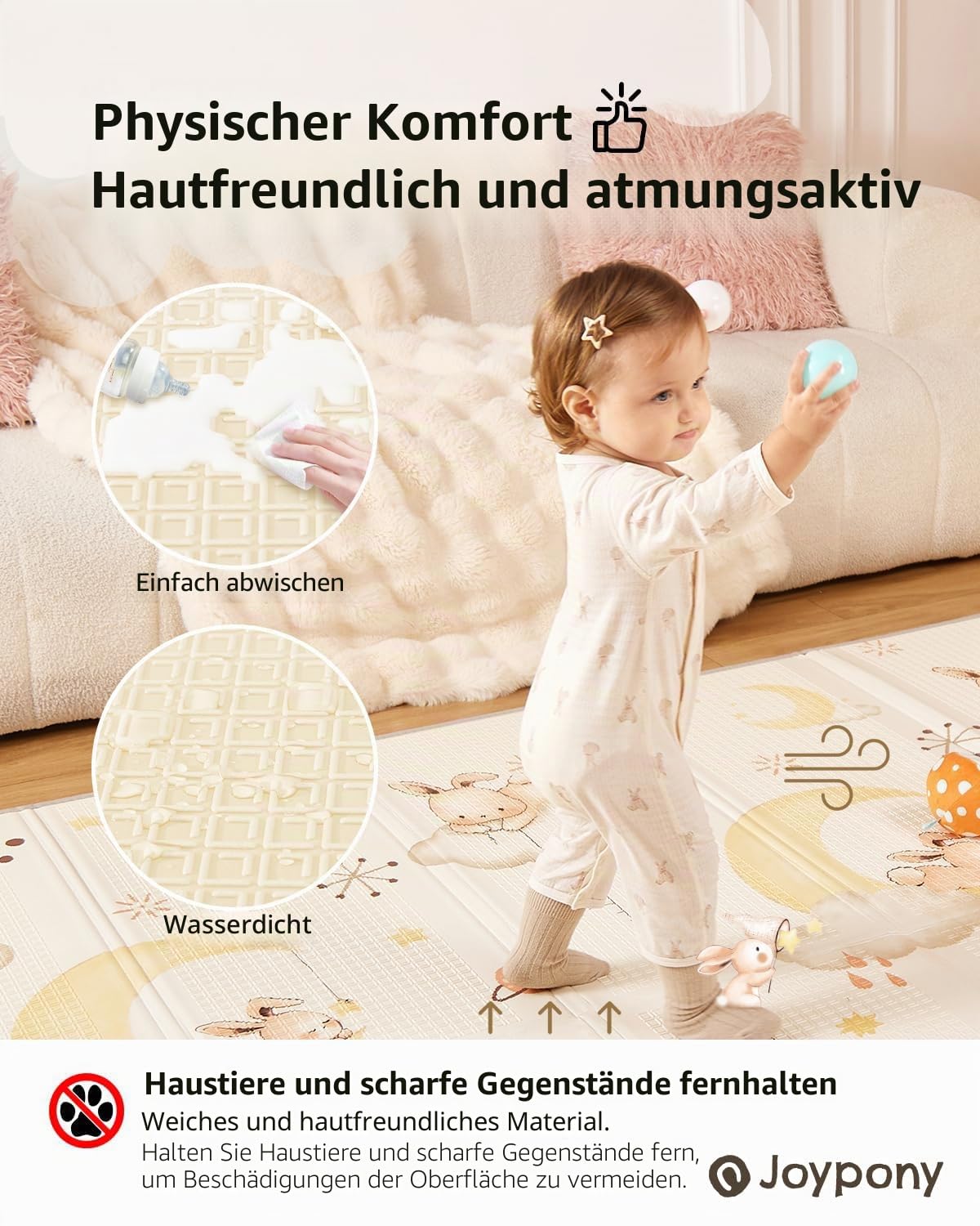 Joypony Kriechling. Krabbelmatte Baby, 150x180 CM Große Faltbare Spielmatte, Wasserdicht & Rutschfest, Baby Play Mat mit Tragetasche – Ideal für Babys & Kleinkinder