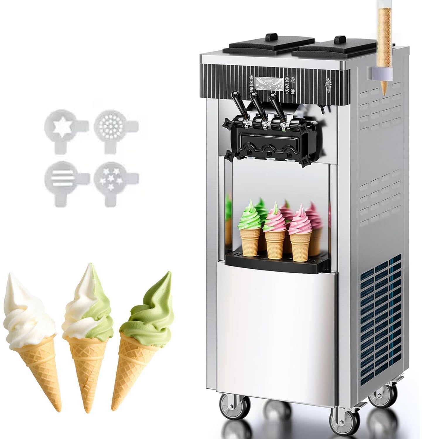 Máquina para helado Comercial 20-28 L/H Ice Cream Maker para ahora máquina helado profesional con bandeja para huevos y panel LCD preenfriado 2200W máquina de helado 3 sabores