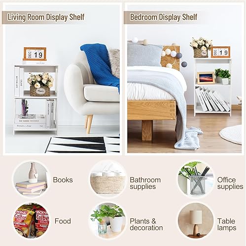 Miniatura 4 de Juego de 2 mesitas de noche estrechas con almacenamiento de plástico de PVC y madera de 3 niveles, 23.2 x 15.7 x 9.5 pulgadas, estantería pequeña,
