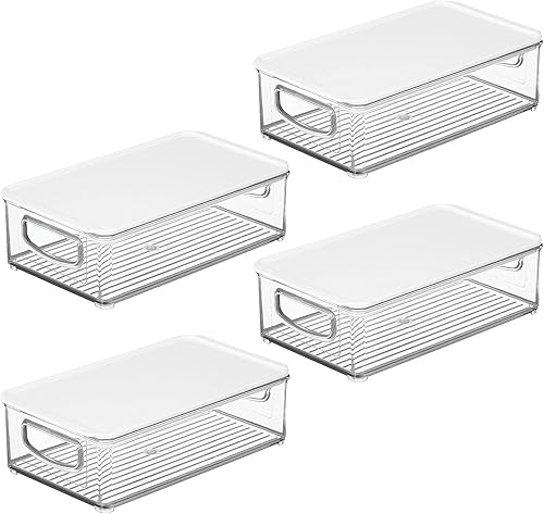 Miniatura 9 de mDesign Caja de almacenamiento de plástico para despensa con tapa y asas integradas, organización para harina, cereales, pasta, arroz o alimentos en