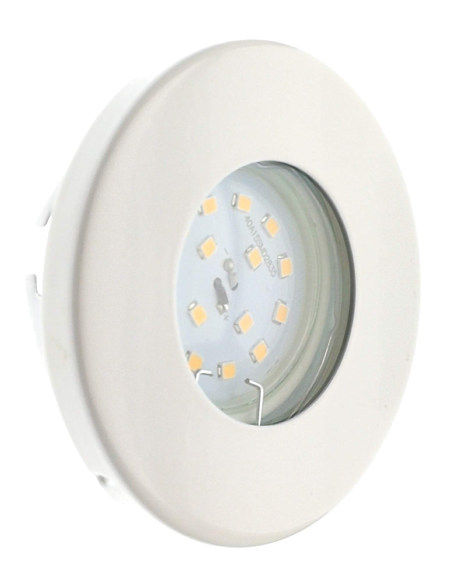 Trango 6er Set 6729IP-066MO Einbaustrahler IP44 aus Edelstahl in Weiß matt inkl. 6x 3000K warmweiß Ultra Flach LED Modul für Bad, Dusche, Einbauspots, Deckenstrahler, Deckenlampe, Badleuchte