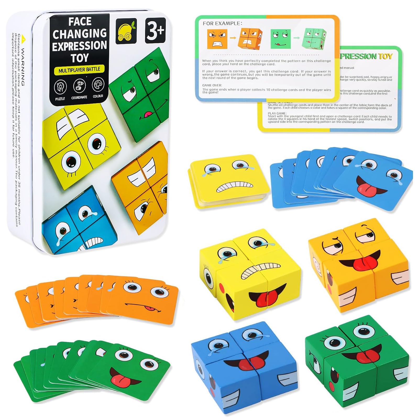 Gioco Puzzle Cubo In Legno Facce – 3D Face Changing Magic Cube Con Campana Per Bambini 3-7 Anni