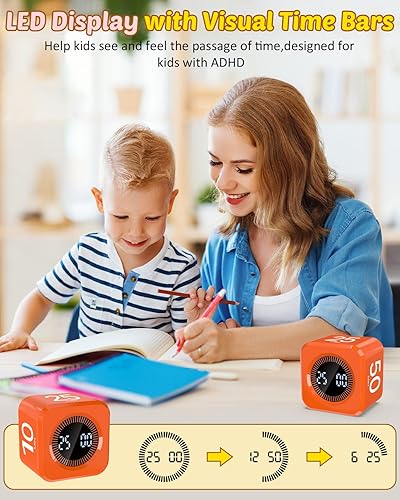 Miniatura 7 de Digital Pomodoro Timer Cube 5/10/25/50min, Visual Productivity Flip Timer for Kids Classroom Desk, Custom Countdown, Silent and Sound Mode for ADHD