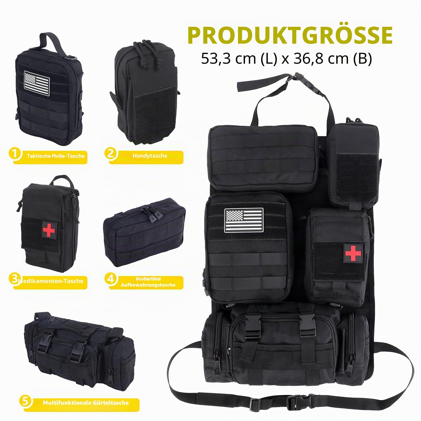 Universal Taktische Autositz-Rücksitz-Organizer-Tasche, taktische Molle-Fahrzeug-Organizer, Panel, taktische Ausrüstung, Zubehör, Jeep, Fahrzeug (schwarz)