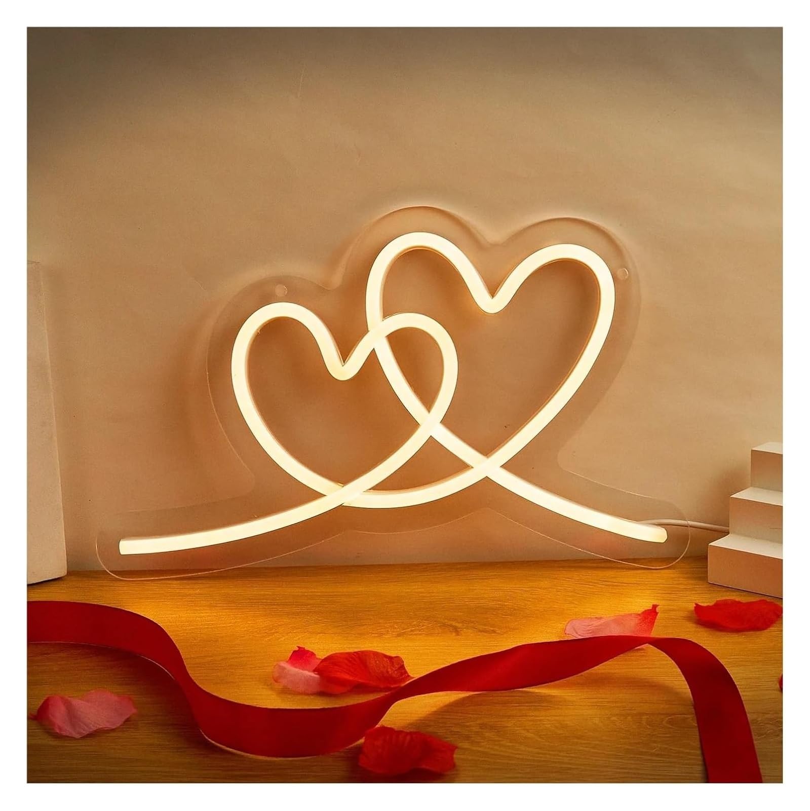 Lampada a forma di cuore, insegne al neon, decorazione da parete per camera letto, compleanno, 30x16 cm