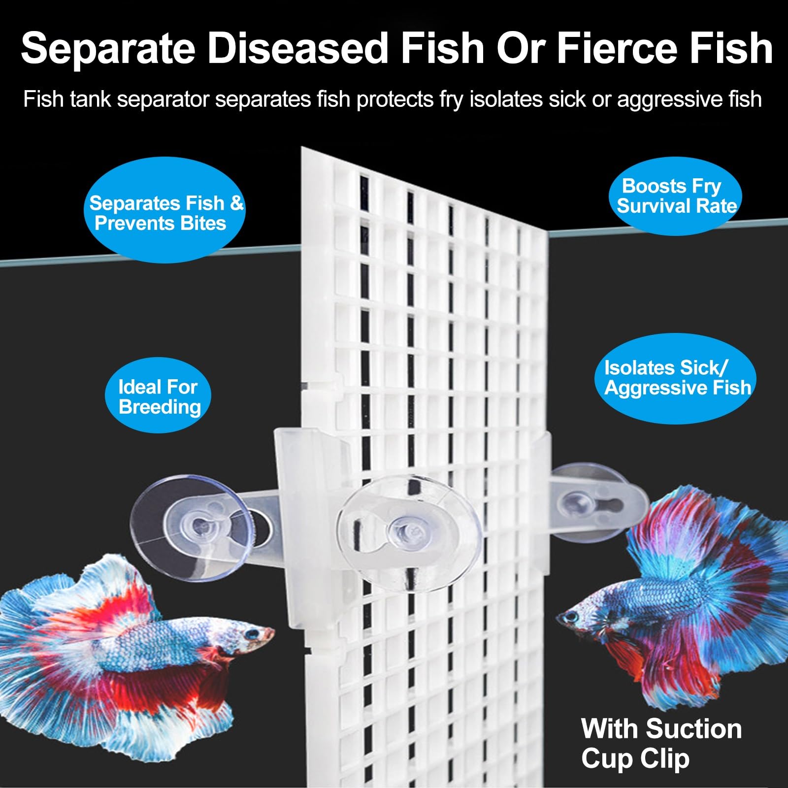 ERRULAN Divisor de Acuario Divisor de Tanque de Acuario con Ventosa, Separador de Tanque de Peces cortable de plástico, Cubierta deflectora de Placa Que bloquea(5pcs,White 15x30cm/5.9x11.8 in)