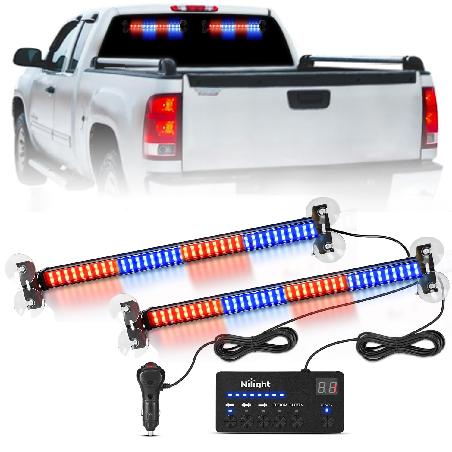 Nilight 144 LED Strobe Traffic Advisor Light Bar Red Blue with Controller