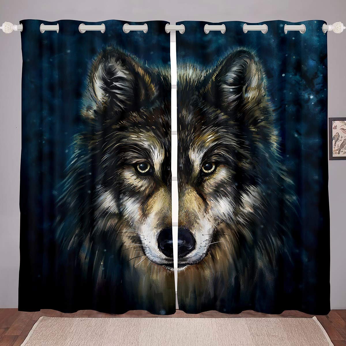 Homemissing Wild Wolf Window Drapes Safari Animal Window Treatments Cool Wildlife Style Window Curtain for Bedroom Living Room Decor Scary Wolf Curtain W66*L72