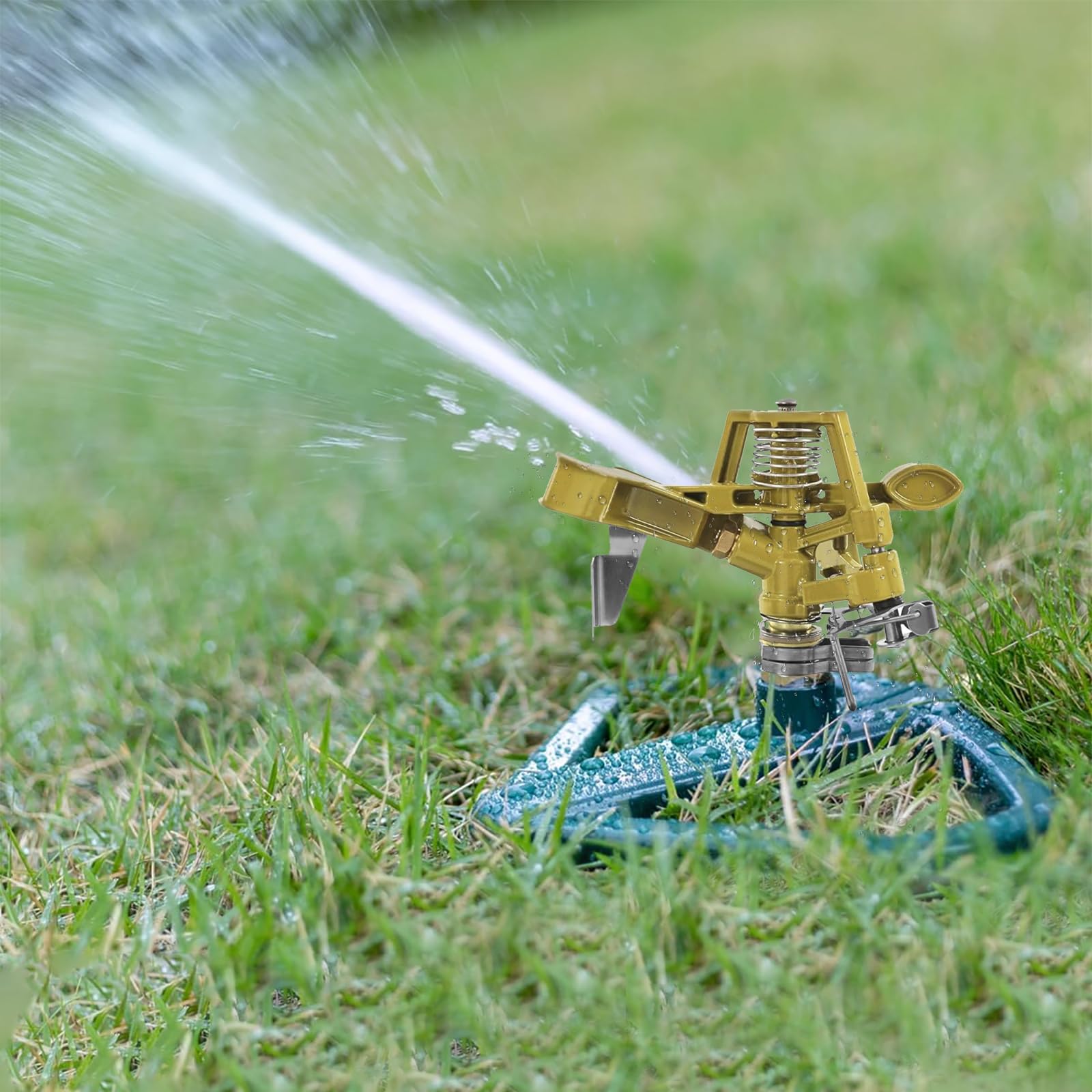 Arroseur d'eau de Jardin Socle métal,Arroseur de Gazon à Impulsion Fonction Automatique,Surfaces Jusqu'à 540 m², Rotatif à 360 Degrés pour l'arrosage du Gazon et de la Jardin (Doré)
