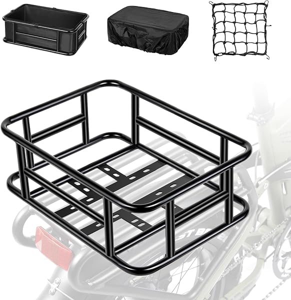 PIREKZUNT Heavy Duty Rear Bike Basket with Waterproof Cover