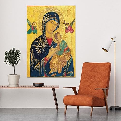 Miniatura 5 de JINGZ Póster en lienzo con texto en inglés "Perpetual Help Madre de Dios" Virgen María para decoración de pared, pintura para sala de estar,