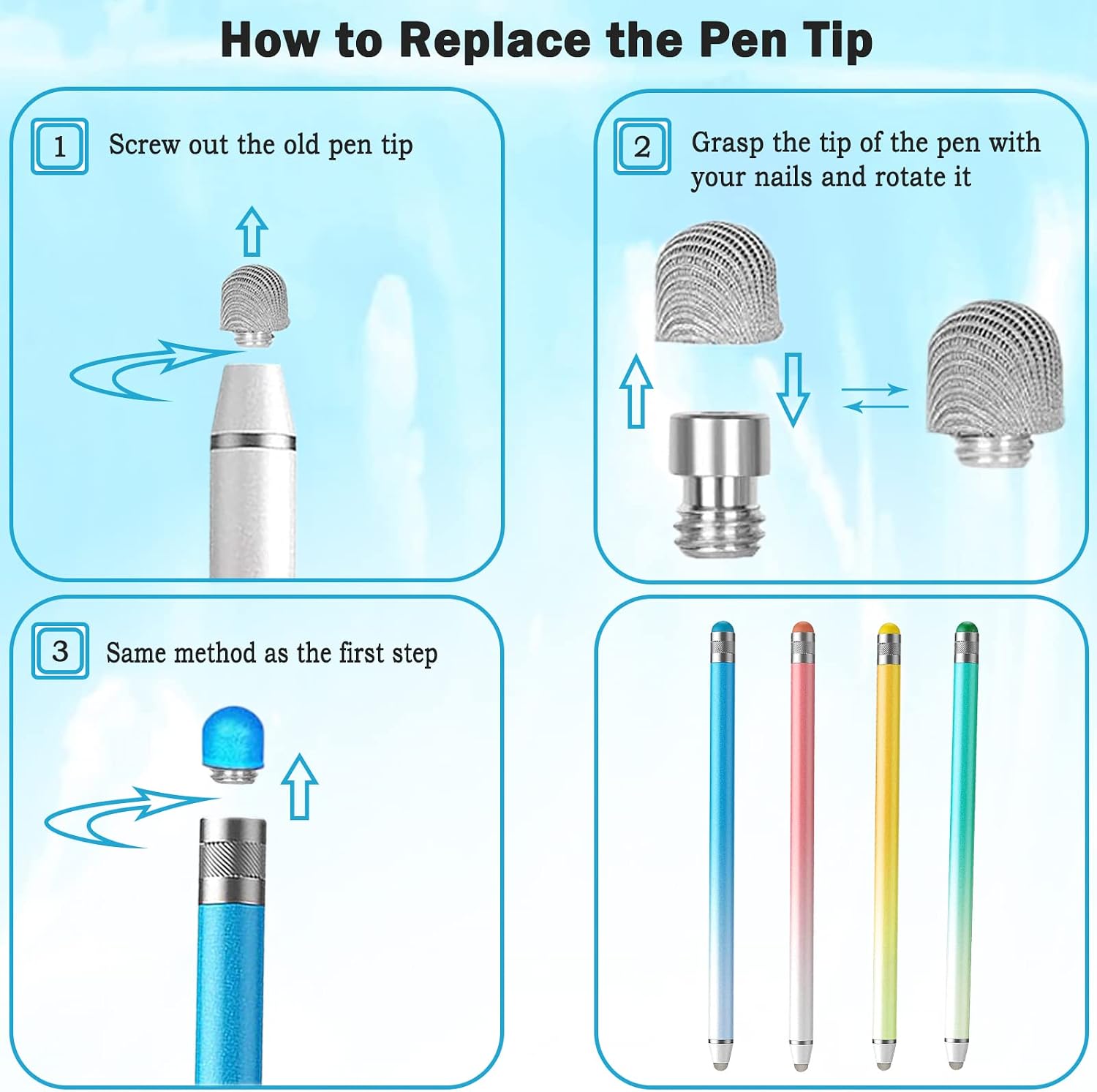 Stylus Pens for Touch Screens with 8 Extra Tips High Sensitivity & Precision Tablet Pen(4pcs),2 in 1 Stylus Pen for iPad Compatible with All Touch Screen Devices