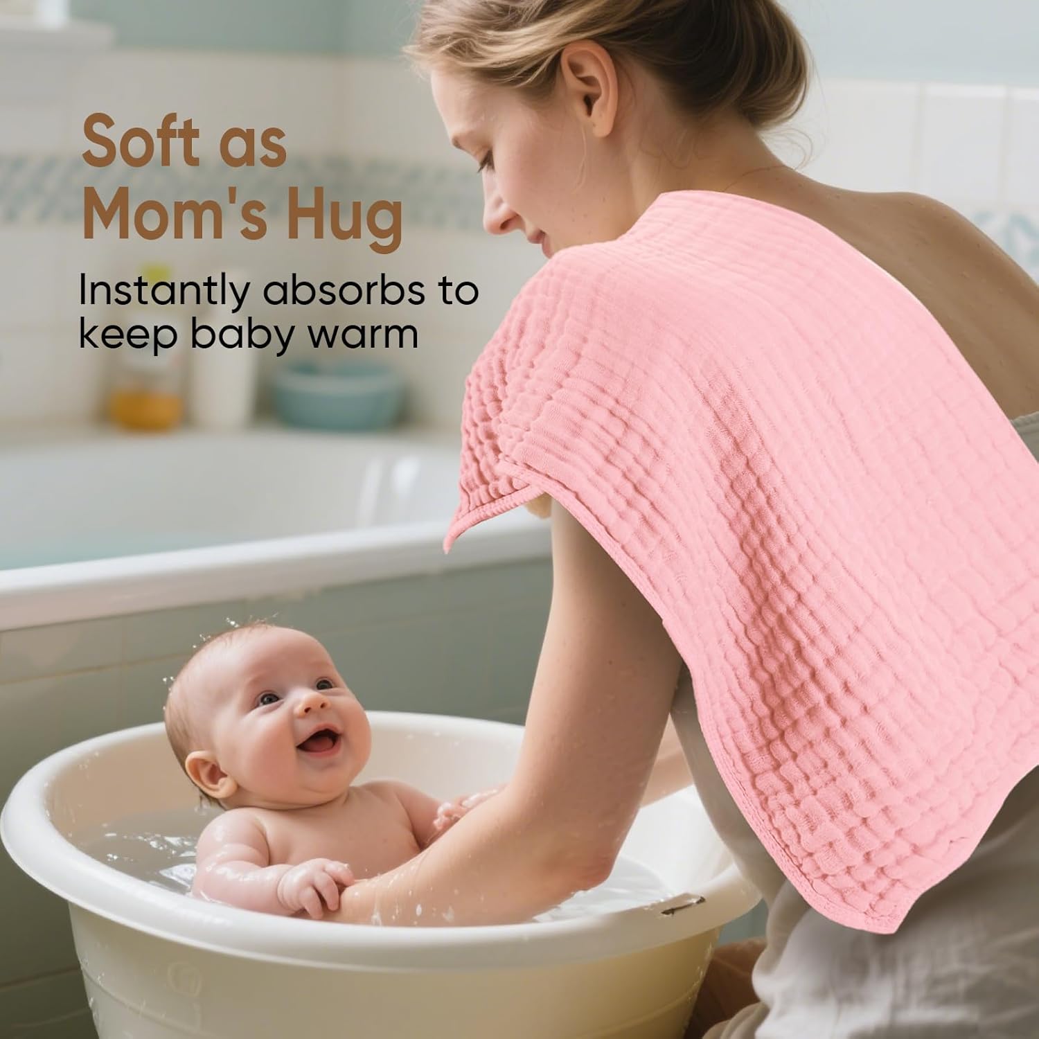 Muslin Hooded Baby Towels 100% Cotton ，Super Soft Muslin Baby Bath Towel - 32 x 32 Inches, Suitable for Newborn and Young Children up to 3 Years Old. (Beige & Coffee) - Image 5