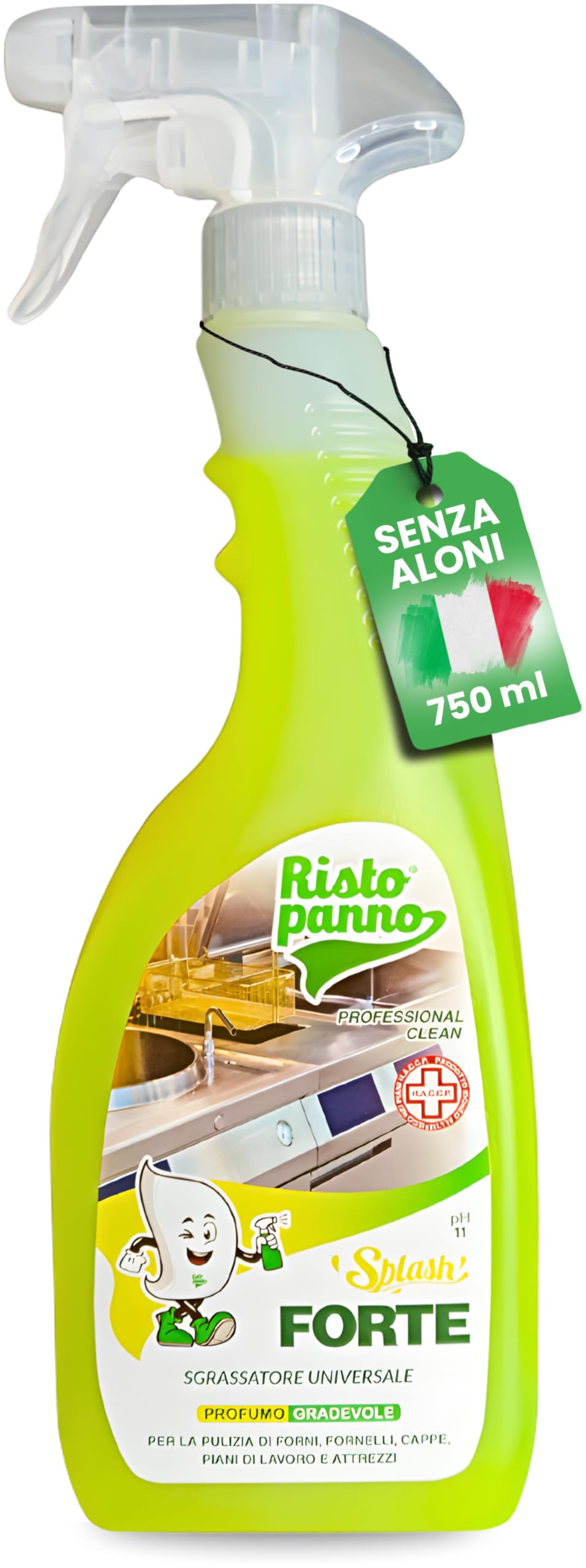 RISTOPANNO 1 x 750ml Sgrassatore Universale Professionale – Pronto all’Uso – Spray Multiuso Superfici Olio e Grasso – per Acciaio, Plastica, Cappe e Fornelli - Prodotti Pulizia - SPLASH FORTE