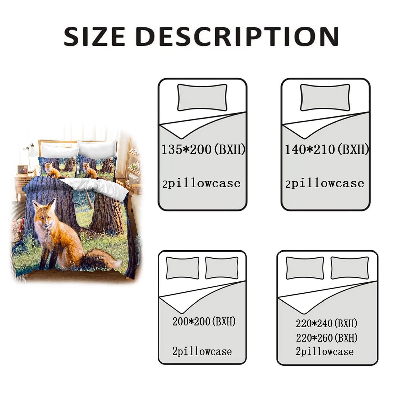 Volpe Ropa de Cama, Piccoli Animali Ropa de Cama Infantil Estampada 3D, Microfibra, Con Funda de Almohada, Multicolor (220 x 260 cm), 5)