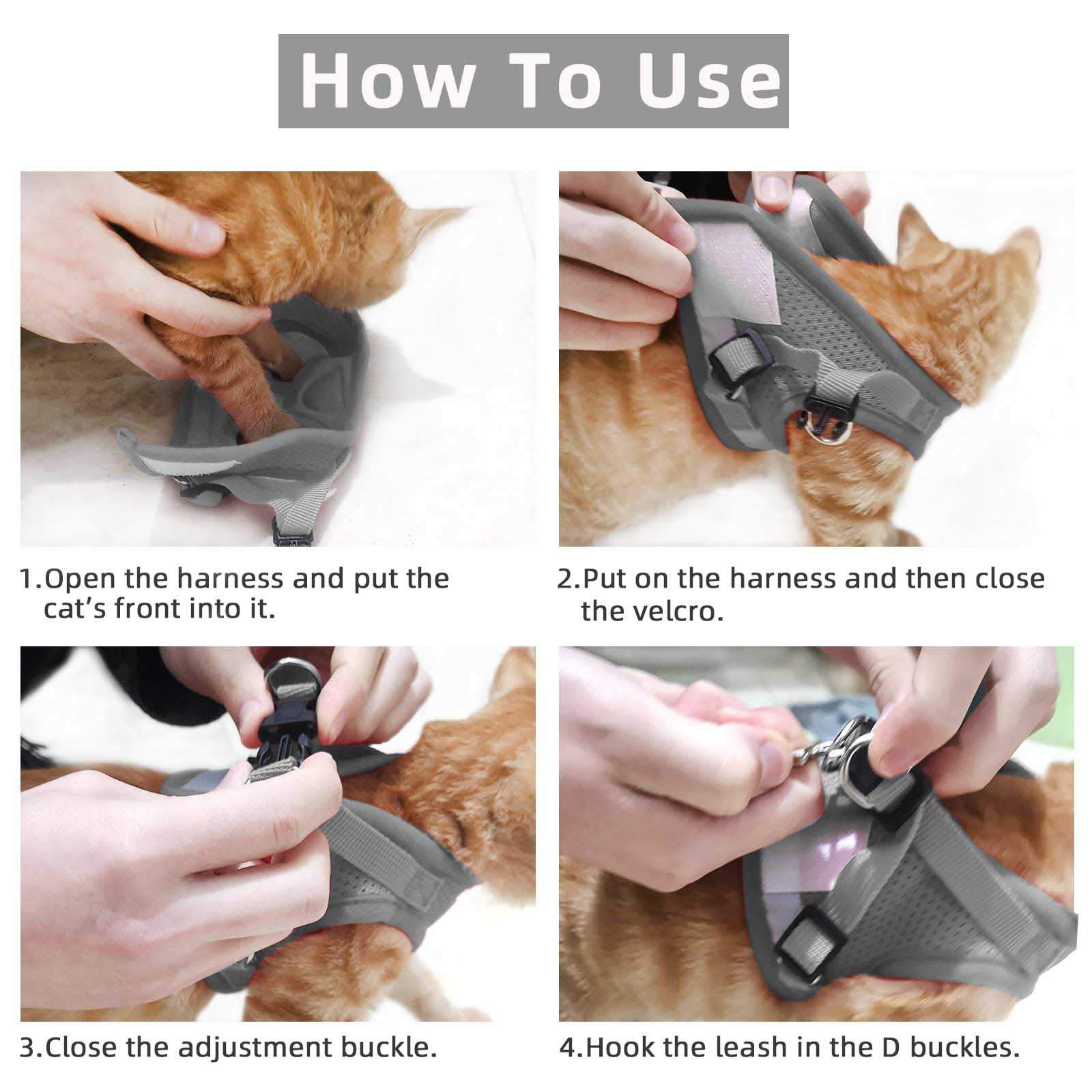 Harnais pour chat et petit chien - Harnais pour la marche, tous les temps - Gilet pour chat avec sangle réfléchissante - Harnais réglable pour petits chats (gris, S)