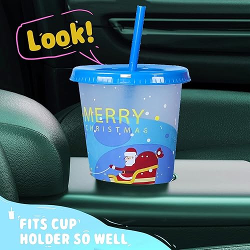 Miniatura 5 de Vasos navideños que cambian de color con tapas y popotes, paquete de 5 vasos reutilizables de 24 onzas con tapas y popotes, vasos de plástico con