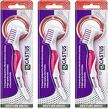 CASTUS Denture Brush | Specially Designed To Clean Dentures | Easy Grip Handle | Nylon Bristles - Manual, Adult, White Pack Of 3