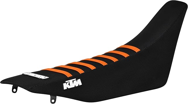 Enjoy Mfg Seat Cover - Compatible with KTM 1998-2000 EXC 200 250 300 380 - All Black/Orange Ribs #395 Logo