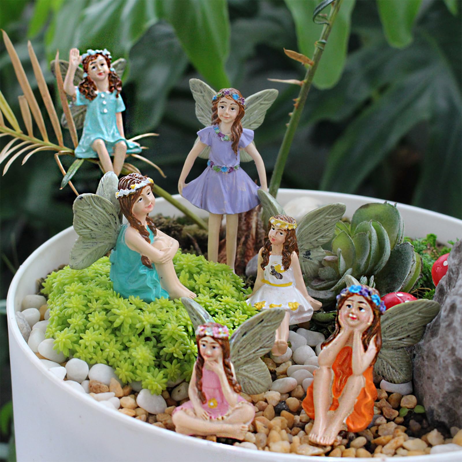 HOPEYHFM 6pcs Garden Fairy Statue, Flower Fairy Ornaments, Fairy Garden Accessories, Miniatures Fairies Figurine Decor for Fairy Garden, Outdoor Yard Lawn Home Decoration