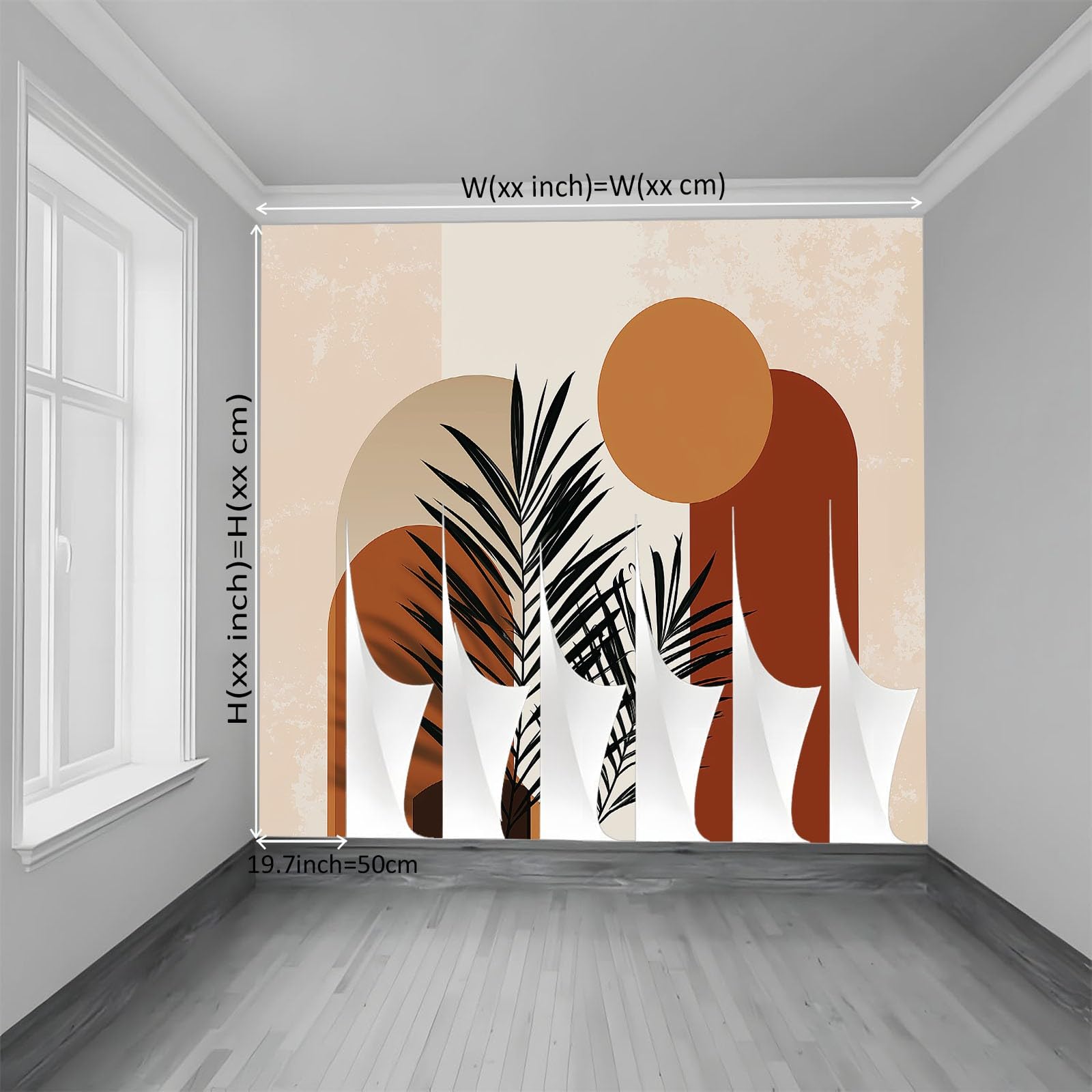 Panoramiczna tapeta 200 x 140 cm geometria rośliny liście palmowe włóknina XXL fototapeta dekoracja ścienna gobelin salon sypialnia - tapeta Trompe l'eil efekt 3D, terakota