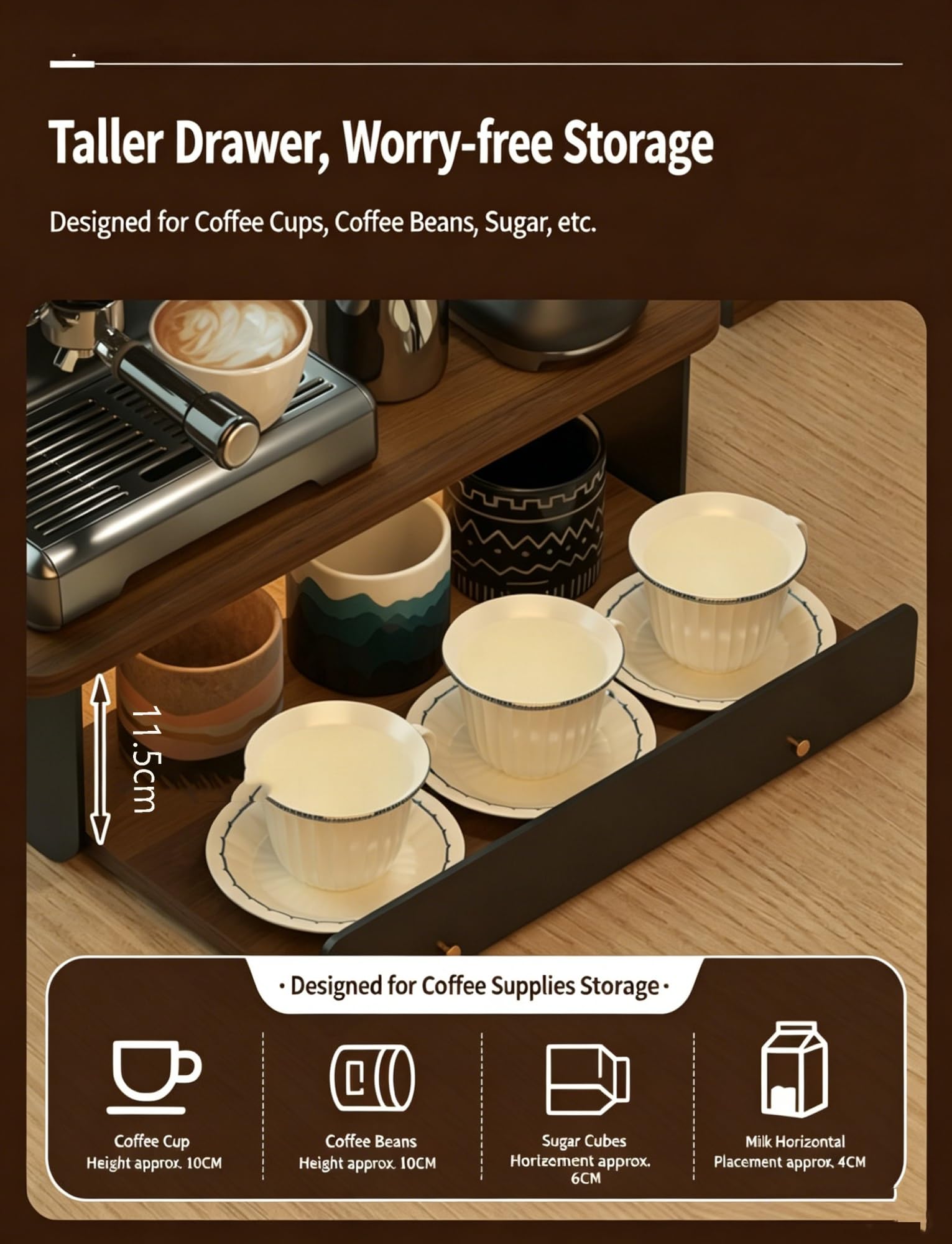 Support de rangement pour comptoir de cuisine, support pour tasses à café et condiments, idéal pour la maison et le bureau