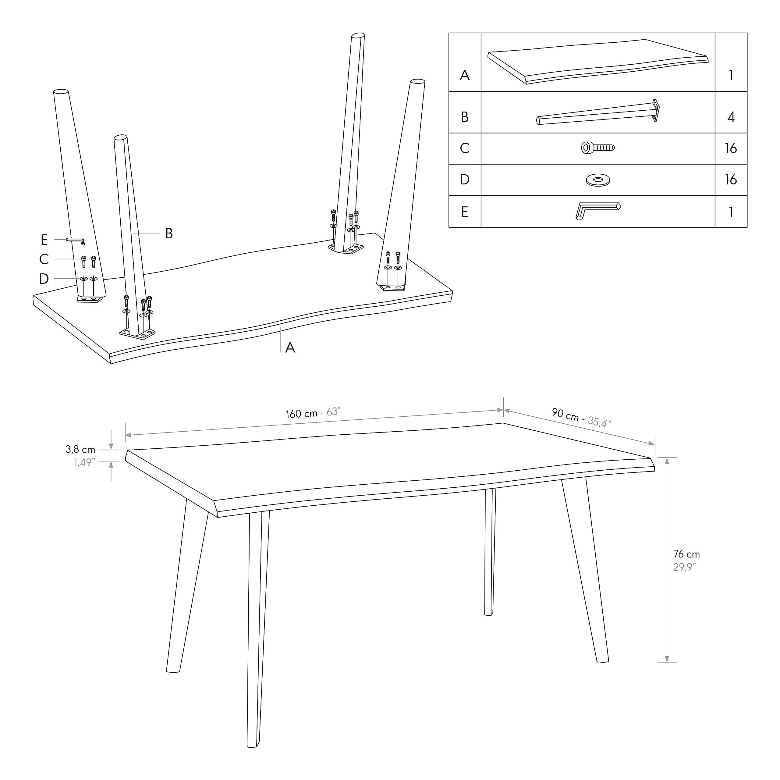 PAZZO DESIGN Tavolo Fisso Dario, Piano in MDF, Gambe Metallo Nere, Rovere, Cucina, Sala da Pranzo, Soggiorno, Ufficio, 160 x 90 x 76 cm