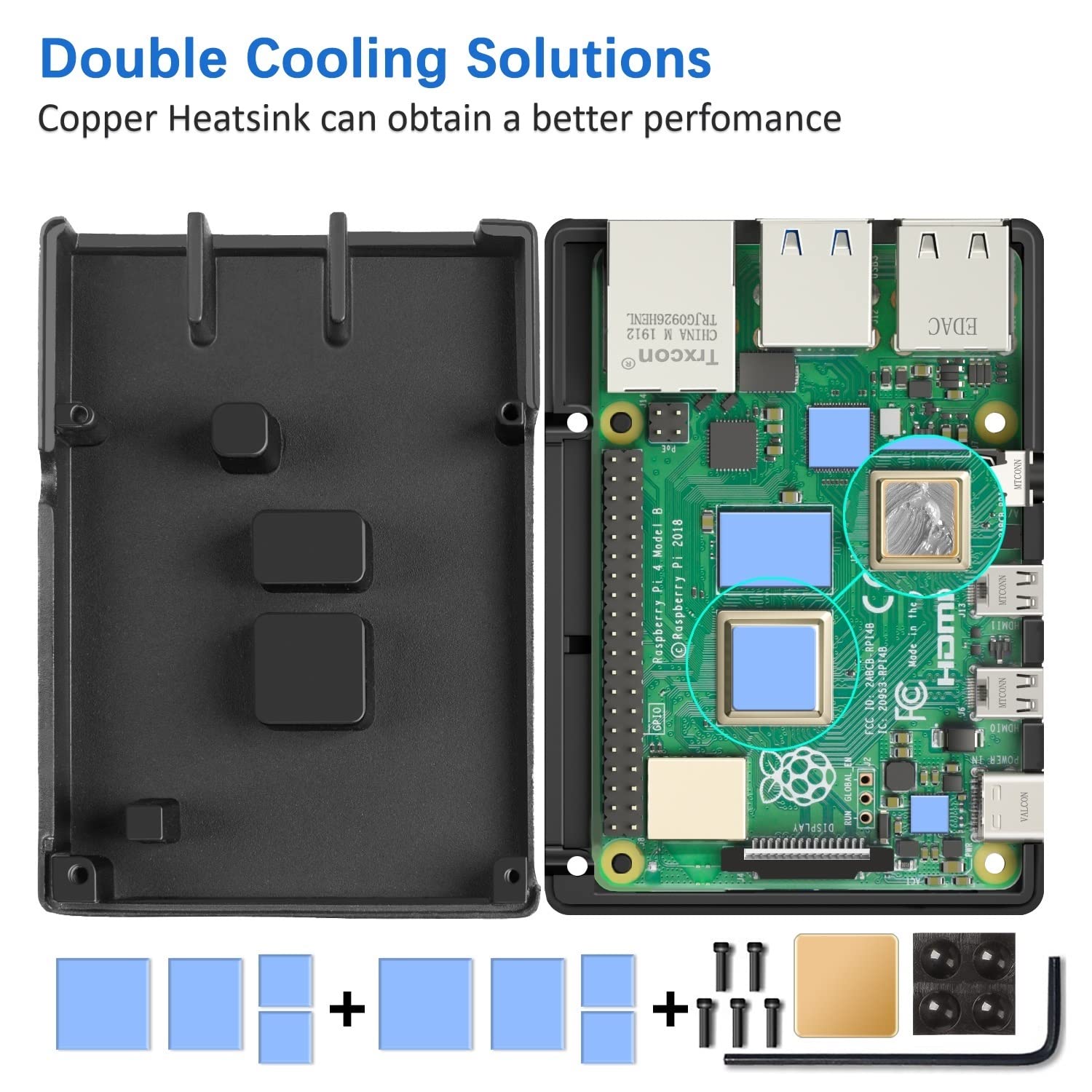Case per Raspberry pi 4 in alluminio, alimentatore di rete USB-C da 5 V 3 A, Custodia per Raspberry Pi 4 modello B con dissipatore di calore passivo, Compatibile con Raspberry Pi 4B 8GB/4GB/2GB