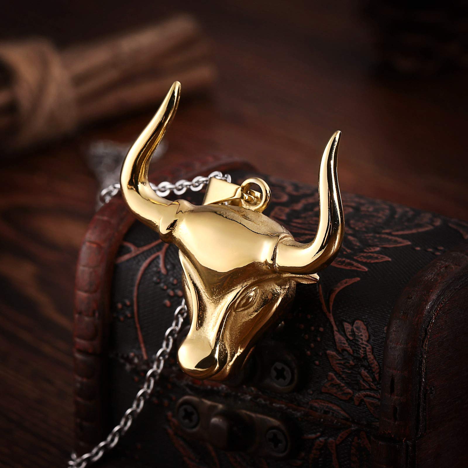 NUANYANG Gótico Demonio Cráneo Colgante Amuleto Collar Chapado En Oro
