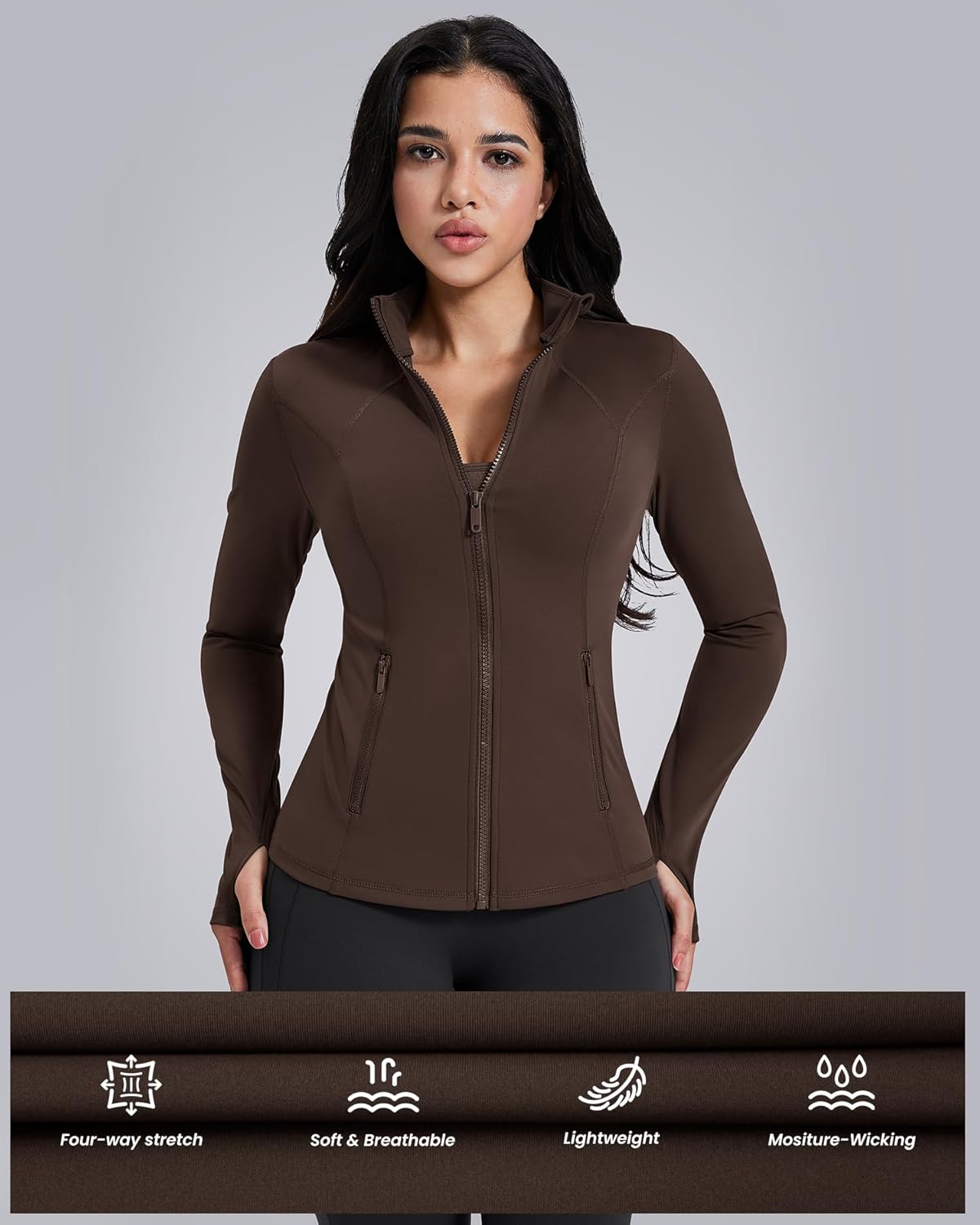 AVGO Womens Workout Jackets Lightweight Athletic Zip Up Jacket Slim Fit Running Gym Top with Pockets & Thumb Holes - Image 6