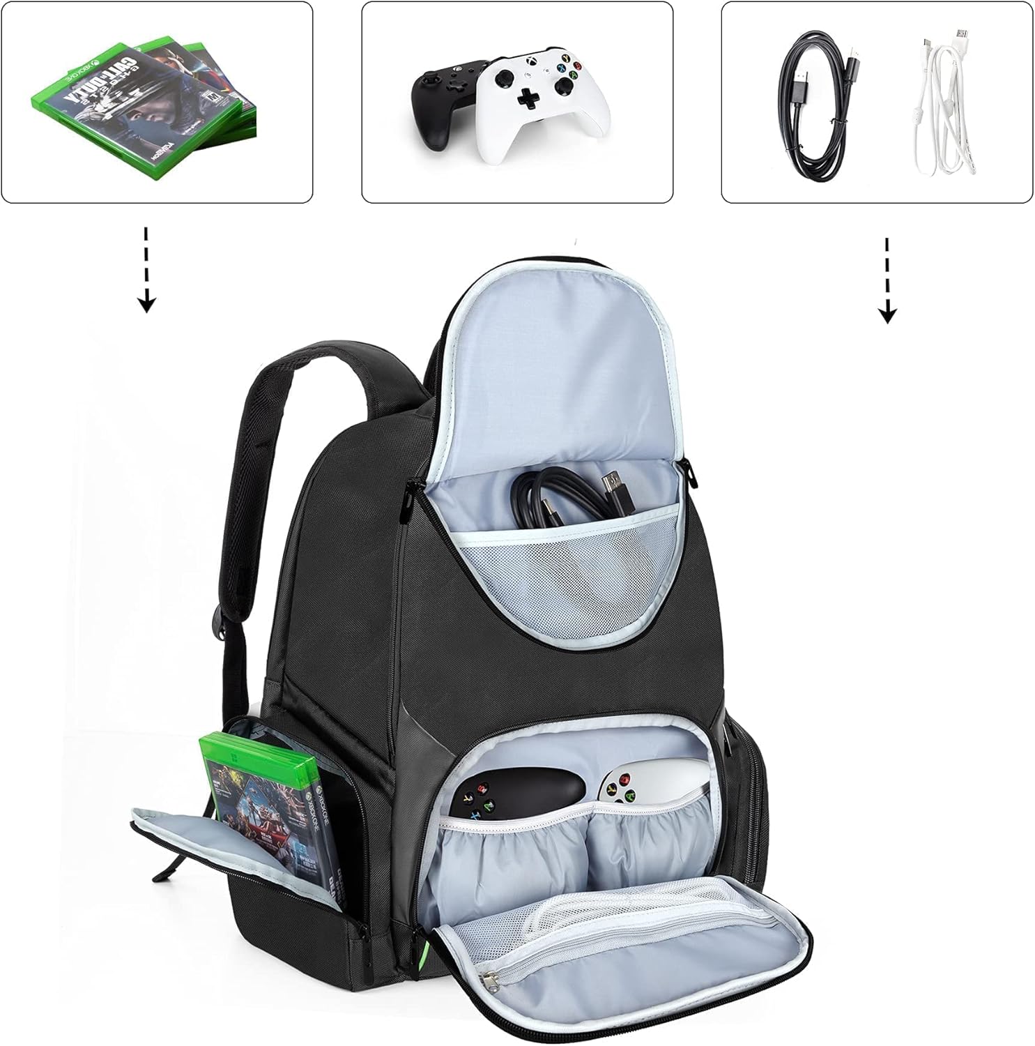 CURMIO Travel Backpack Compatible with Xbox Series S, Xbox One/ One S/ One X, Xbox 360/ 360 Slim, Game Console Carrying Case Compatible with Xbox Series X, Patent Design