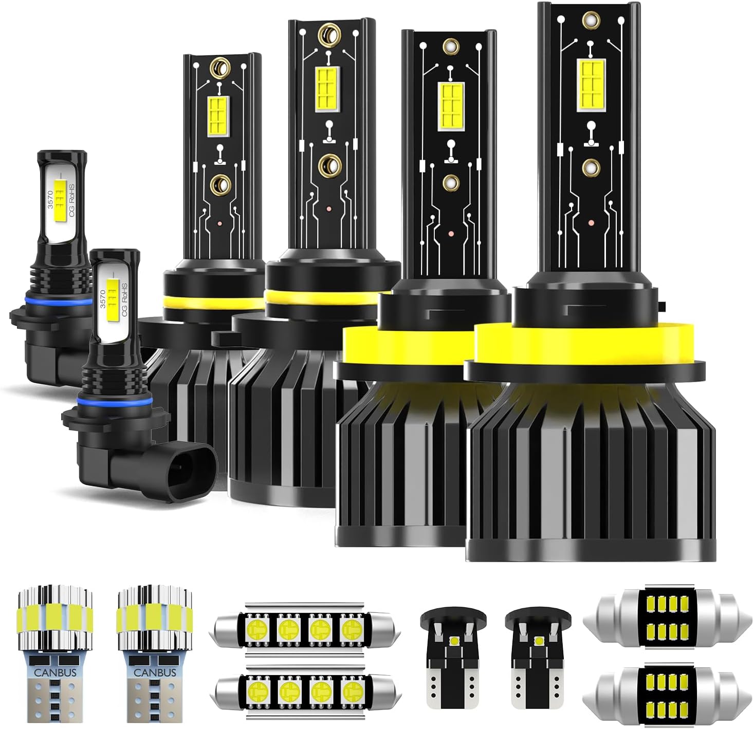 Light Bulbs Fit for Chevy Silverado 1999-2006,High Low Beam Combo 9005 9006 Lights with Cooling Fan,600% Brighter Powersports Bulbs Interior Lights Kit,Plug and Play,16PCS