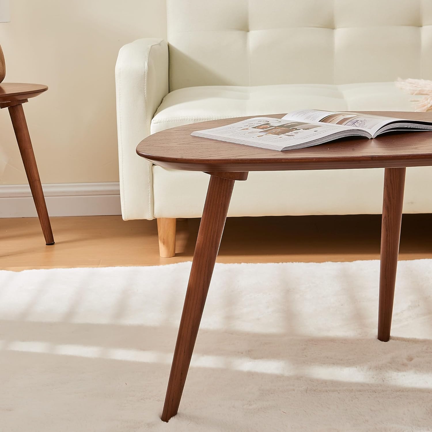 Solid Wood Table Desk, Coffee Table End Table Round for Kitchen Dining Room, Living Room, Bedroom and Restaurant, 4 Legs Removable-Walnut