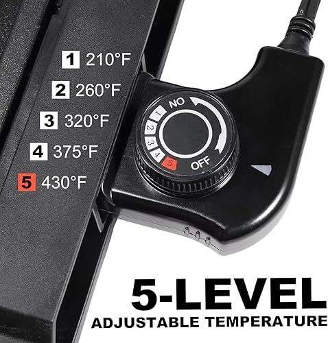 Miniatura 3 de Parrilla eléctrica portátil sin humo, 5 niveles de temperatura ajustable y asas de tacto frío, parrilla de barbacoa de 1600 W, tamaño medio,