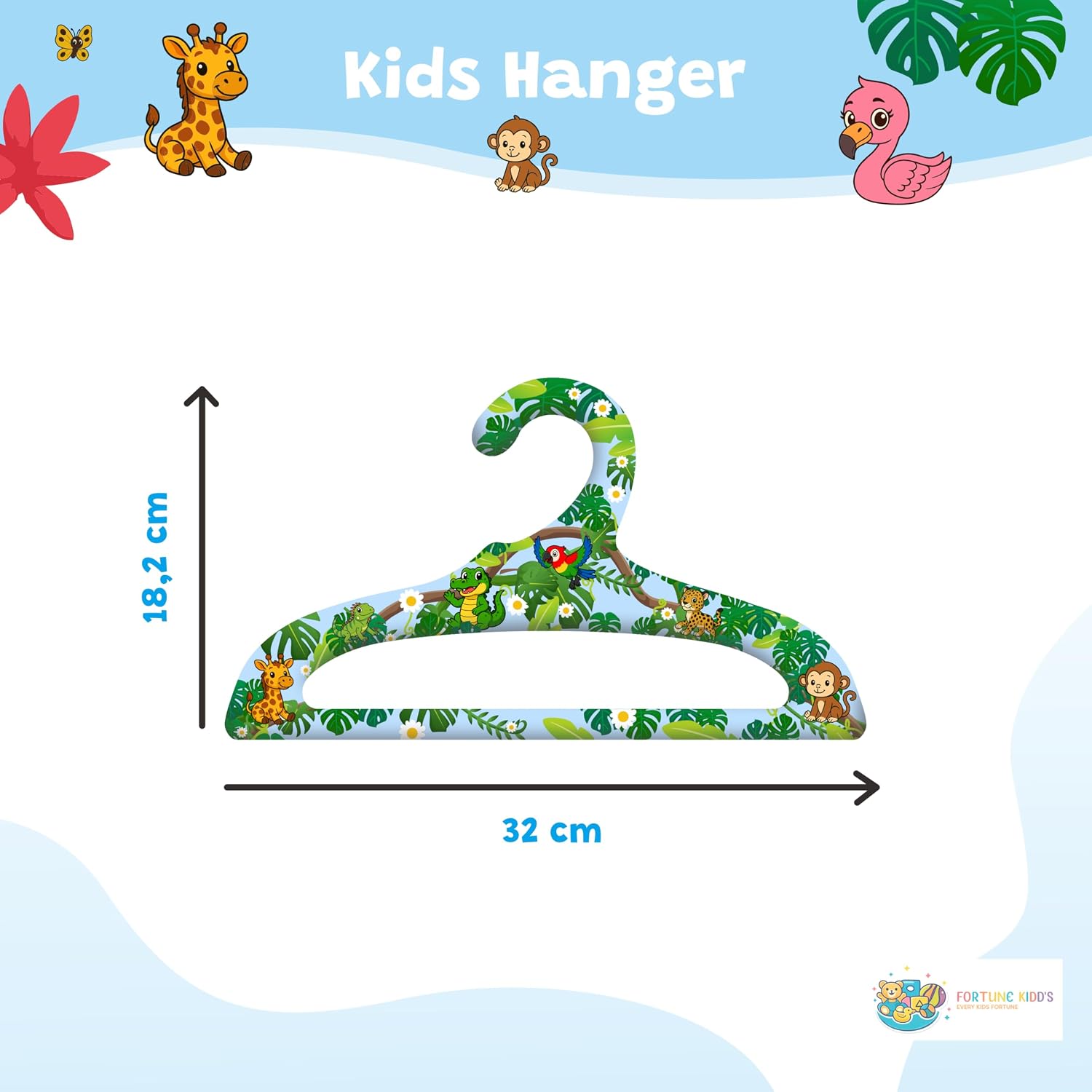 Baby and Kid Jungle/Tropical Theme Hangr, Boys Hangers with Jungle/Tropical Animals Design (Green, White, Blue, Yellow, Brown, Black)