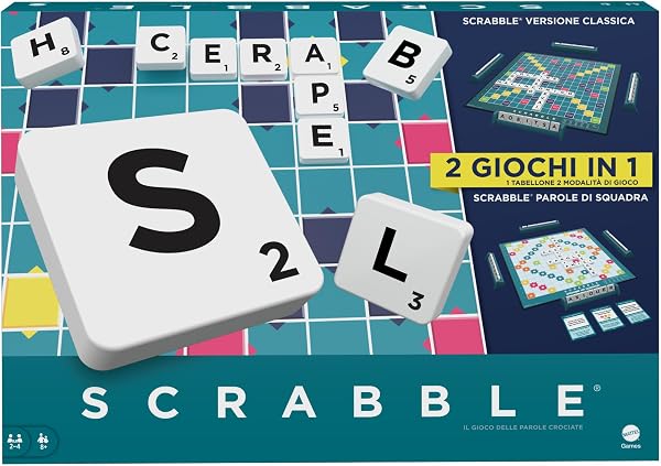 Mattel Games Scrabble - Il gioco da tavolo delle parole, nuova versione con doppio tabellone e modalità Parole di Squadra, include 50 Obiettivi, edizione italiana, 8+ anni, HXW03 - 1