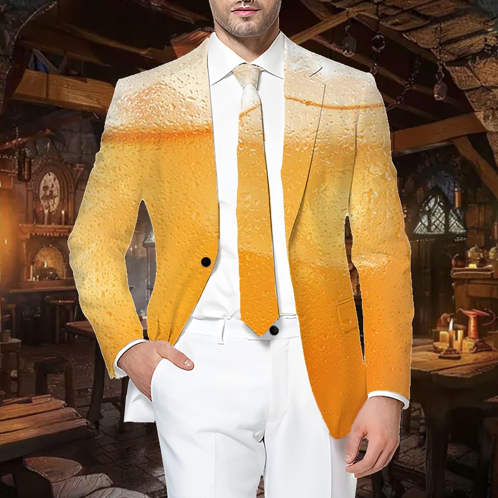 Generisch Elegante giacca da uomo con stampa birra dell'Oktoberfest, elegante abbigliamento per feste, comodo, casual, per uomini e donne