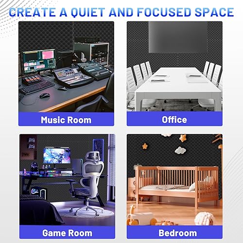 Miniatura 7 de Focusound Paquete de 36 paneles de espuma acústica, paneles de espuma a prueba de sonido de caja de huevos de 2 x 12 x 12 pulgadas para paredes,